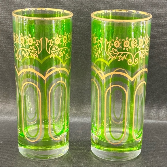 Source Unknown Other - Vintage Moroccan Bohemian Lime Green Gold Paneled Tumbler Glass Set Of 2